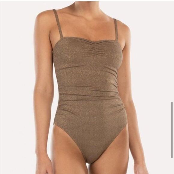 Peony gold swimsuit size 10AU / US6 ruched lined top - Picture 1 of 14